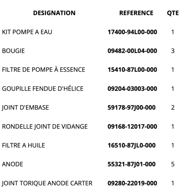 kit entretien suzuki DF25/30A de 2015 et + – Image 2