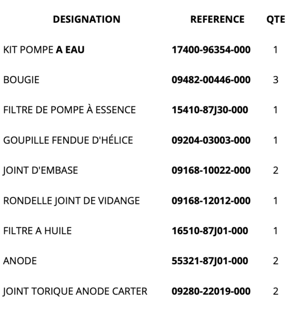 kit entretien suzuki DF40 / DF50 de 2006 à 2010 – Image 2