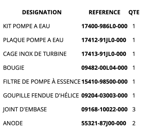 kit entretien suzuki DF4 / 5 / 6 – Image 2